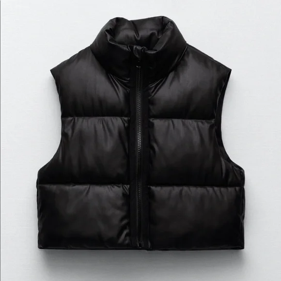 Jackets Coats Zara Faux Leather Puffer Vest Size Xl Poshmark